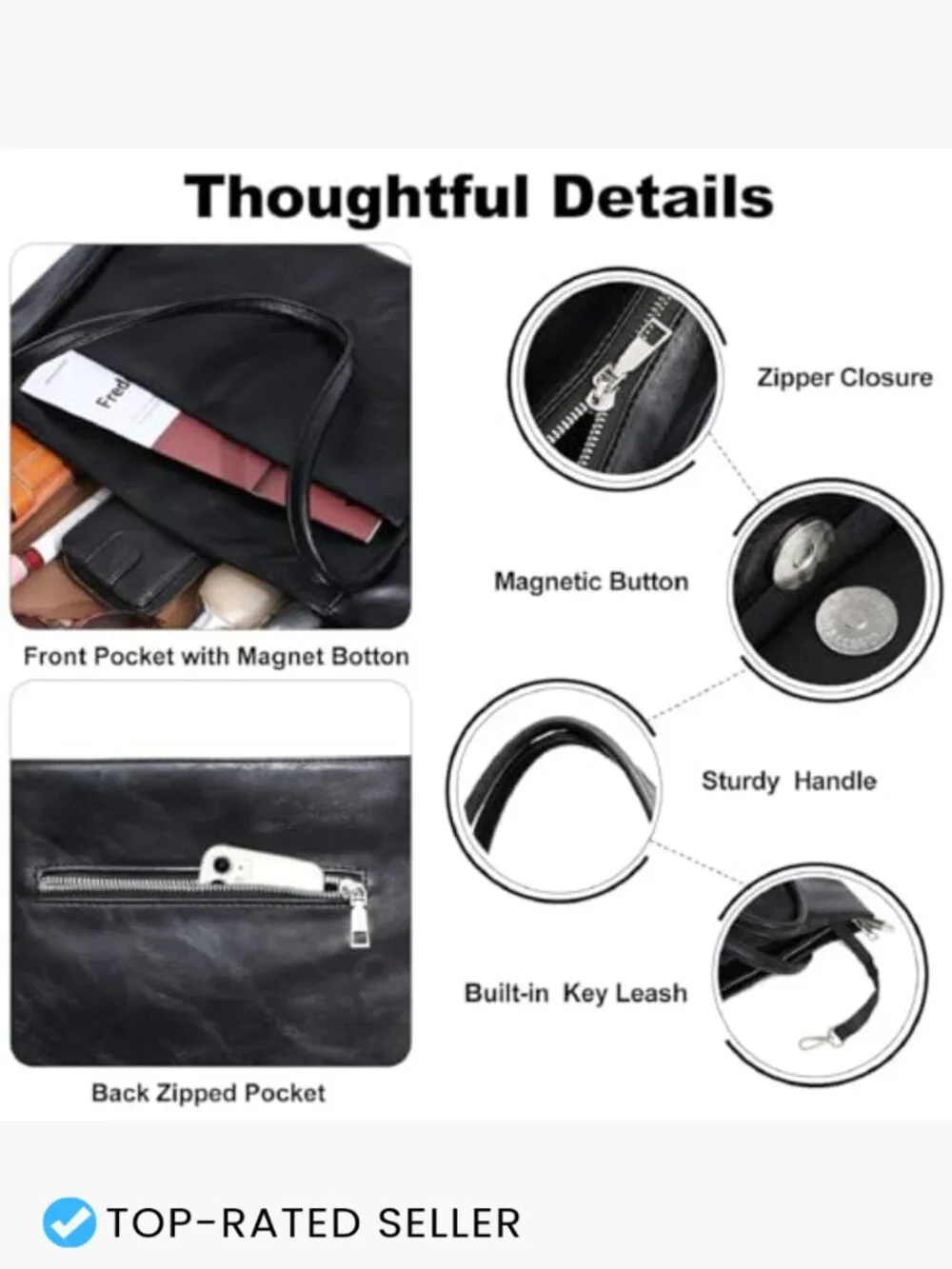 Large Vegan Leather Tote Bag for Women Work Shoulder Handbag Spacious Chic